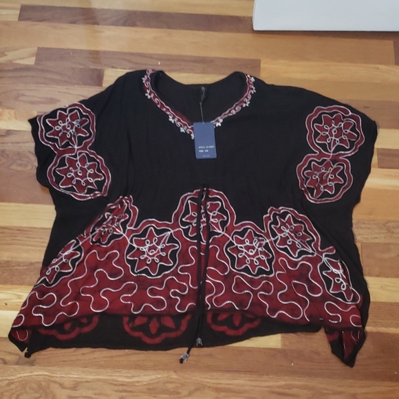 Women's tie & die kaftan style embroidered top S/M - Picture 6 of 7